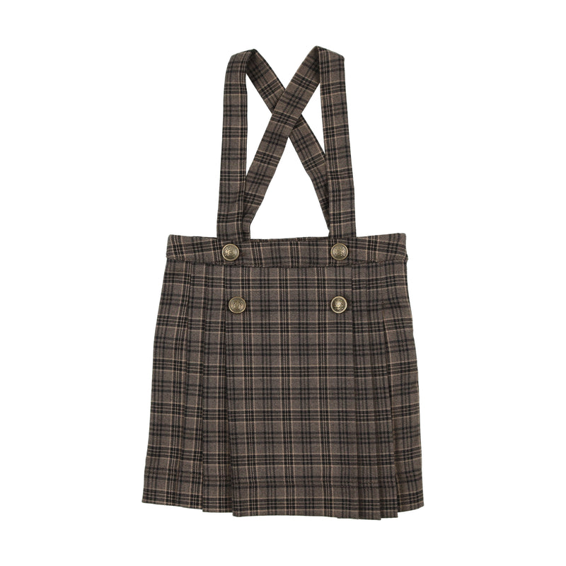 Analogie Navy/Brown Pleated Suspender Skirt