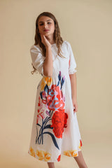 Minimal Big Floral Printed Waisted Dress