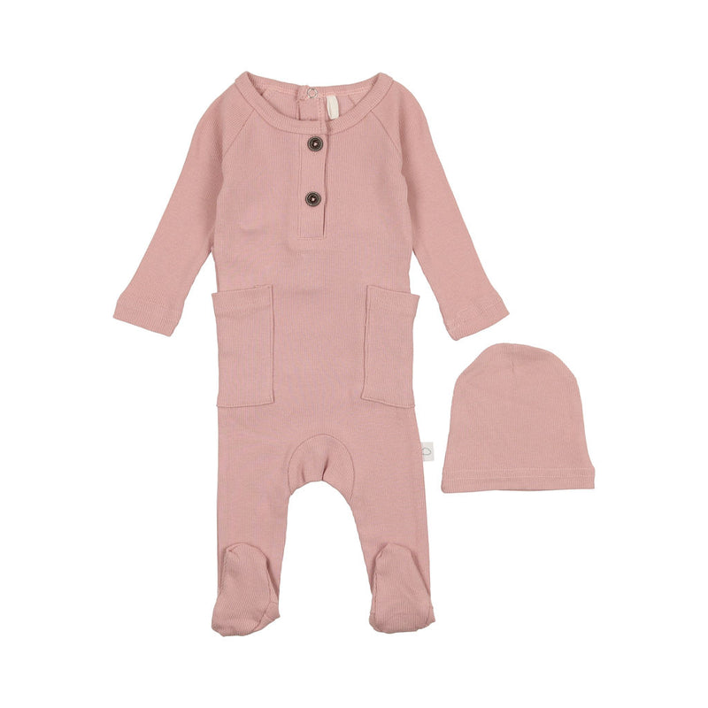 Pouf Ribbed Footie with Pockets