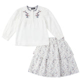 Space Grey Girls Set With Floral Vine Printed Skirt