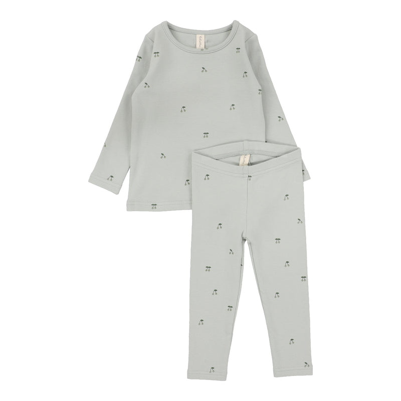 Lilette Scattered Cherry Long Sleeve Set Mint